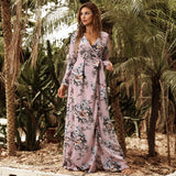 Bohemian Beach Dress V-neck Sand Print Chiffon