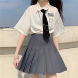 Gothic Lolita Harajuku Style Clothing College Style JK Short Sleeve White Shirt Gray Pleated Skirt Suit