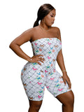 Women Plus Size One-Piece Clothes Butterfly Printed Sexy Tube Top Jumpsuit