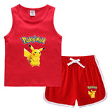 Children Pokemon Pikachu Tshirts & Shorts Casual Sports Sweat-Absorbent Suit Neutral