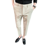 Men Trousers Embroidered Summer Cropped Pants Casual Fashion Simple Thin Suit Pants