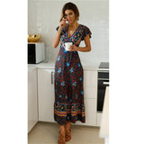 Beth Dutton Bohemian Dress Summer Spring Midi Dresses Sexy V-neck Cardigan Waist Print Dress
