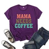 Boy Mama T Shirts Leopard Print Mama Needs Coffee Coffee Printing Short Sleeve T-shirt