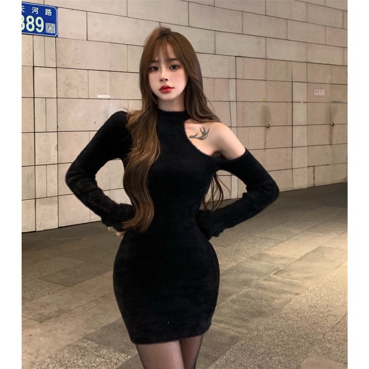Sweater Dress Outfit With Tights 2 Piece Set Winter Knitted Dress Short Sweater Bottom Skirt