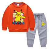 Children Pokemon Pikachu Hoodie & Pant Set Sweatshirt Set Solid Color Cotton Warm