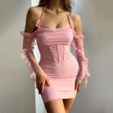 Bella Hadid Dress Net Falbala Backless Dress