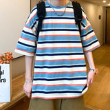 Men's T-shirt Summer Stripes plus Size round Neck T-shirt