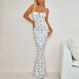 Summer Sexy Floral Pleated Backless Suspender Dress for Women