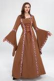 Vintage Empire Waist Dress Medieval Square Collar Lace up Vintage Dress