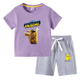 Children Pokemon Pikachu Tshirts & Shorts Cotton Short Sleeve Shorts Suit Two Neutral