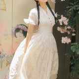 Women Cottagecore Dress Summer Retro Style Waist Dress Lady Gentle Long Dress