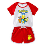 Children Pokemon Pikachu Tshirts & Shorts Short-Sleeved T-shirt Shorts Casual Sports Two-Piece Neutral