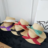 Straw Hat Flat Straw Hat Female Summer Outdoor Bow Sunhat