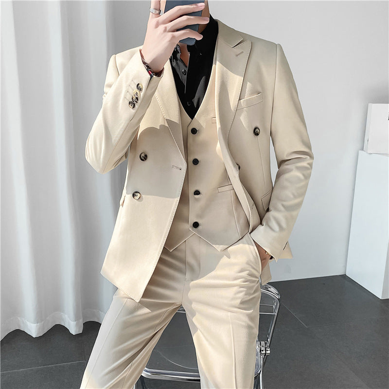 Double Brewed Seersucker Suit Men's Slim Fit Casual Formal Wear Three-Piece Suit