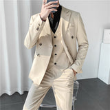 Double Brewed Seersucker Suit Men's Slim Fit Casual Formal Wear Three-Piece Suit