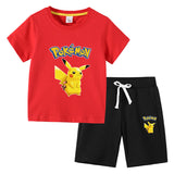 Children Pokemon Pikachu Tshirts & Shorts Cotton Short Sleeve Shorts Two Pieces Neutral