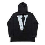 Black Rose Hoodie Vlone Sweater Hooded Big V Rose Print