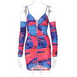 Abstract Bodycon Dress Fall/Winter Spaghetti-Strap Floral Print Sleeve Dress