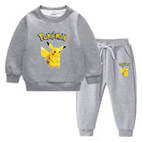 Children Pokemon Pikachu Hoodie & Pant Set Fleece Lined Padded Warm Keeping Winter Clothes Sweatershirt Suit