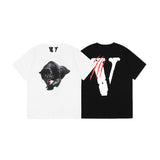 Panther Vlone Shirt Summer Black Leopard Print Loose Short Sleeve T-shirt