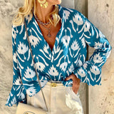Women Bohemian Shirts Summer Fashion Loose Bell Sleeve Printed Shirt