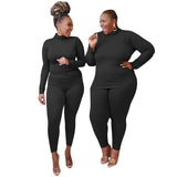 Women Plus Size Co-Ords Knitted Stretch Slim Fit Loungewear Suit