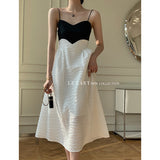Black and White Dress French Hepburn Style Color Matching Suspender Dress