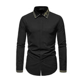 Men's Shirts Autumn Men's Color Matching Fashionable Embroidered Long-Sleeved Shirt