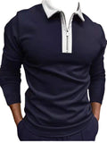 Polo Shirts Polo Shirt Zipper Color Matching Men's Long-Sleeved T-shirt Top
