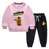 Children Pokemon Pikachu Hoodie & Pant Set Fleece Lined Padded Warm Keeping Winter Clothes Sweatershirt Suit