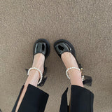 Nude Block Heel Sandals Vintage Bow Leather Shoes