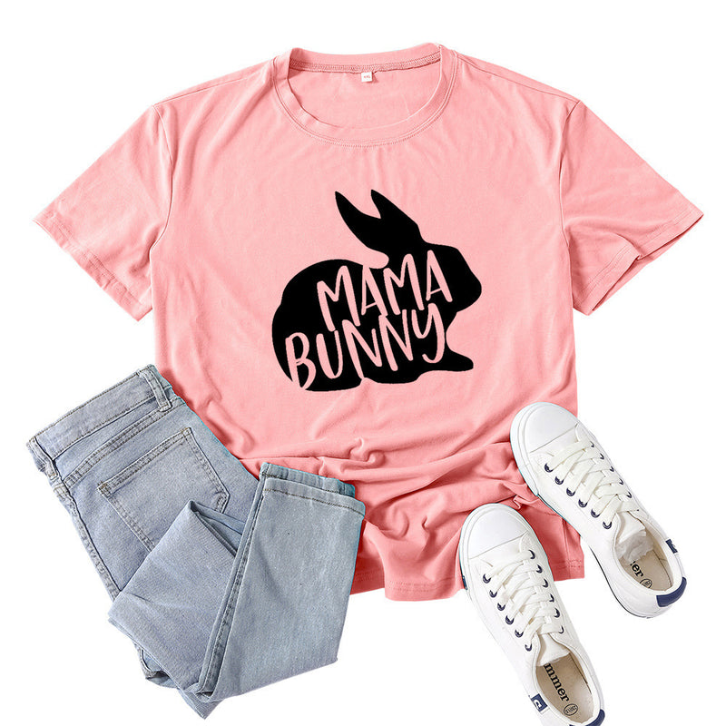 Boy Mama T Shirt Mama Bunny Pattern Printed Short Sleeve T-shirt