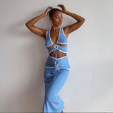 Women Top & Skirt 2 Piece Set Summer Sexy Hollow out Vest Sheath Skirt Suit