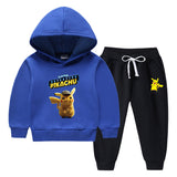 Children Pokemon Pikachu Hoodie & Pant Set Fleece Lined Padded Warm Keeping Winter Clothes Sweatershirt