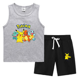 Children Pokemon Pikachu Tshirts & Shorts Vest Middle Pants Sports Casual Bottoming Shirt Two Pieces