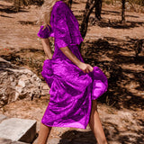 Women Bohemian Dress Summer Mid-Length Chiffon Printed Beach Dress