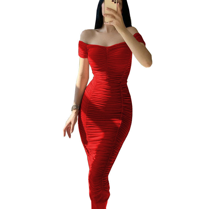 Nina Parker Dresses Elegant Elegant Dress Solid Color Pleated Slim Dress