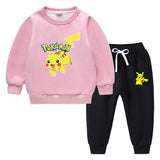 Children Pokemon Pikachu Hoodie & Pant Set Fleece Lined Padded Warm Keeping Winter Clothes Sweatershirt Suit