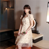 Fairy Dress French Style Retro Puff Sleeve Dress Small Machine Embroidery Dress for Women