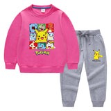 Children Pokemon Pikachu Hoodie & Pant Set Sweater Set Two-Piece Cotton