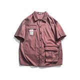 Men T Shirt Summer Casual Tops Men's Clothes Summer Wear Men's Lapel Shirt Multi-Bag Reflective Tooling Cardigan