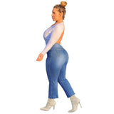 Women Plus Size Jeans High Waist Slim Denim Straight-Leg Pants