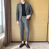 Seersucker Suit Striped Suit Cropped Pants Two-Piece Suit