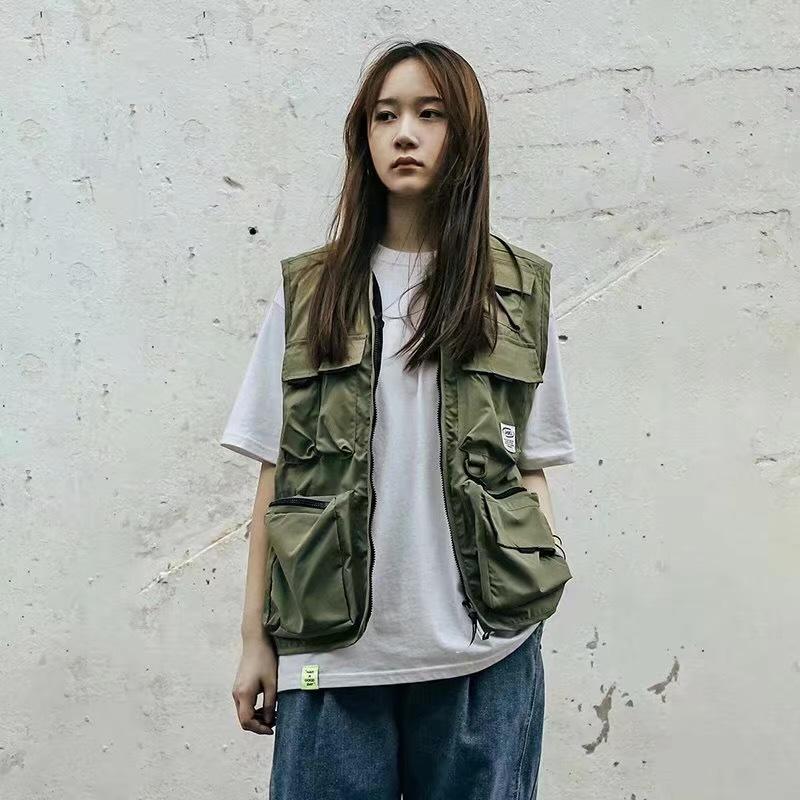 Men Utility Vest Work Zipper Tactical Work Vest Slim Pocket Jacket Tactical Vest Men's Trendy Pocket Summer Outer Wear Overalls