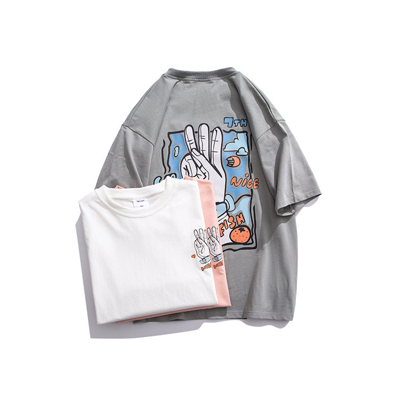 Cartoon Graffiti Short Sleeve T-shirt Men's Summer Loose Printed Top Cotton Half Sleeve T-shirt Tee