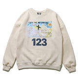 Rrr123 Sweatshirt Retro Graffiti Printing Loose round Neck Fleece-Lined Sweater