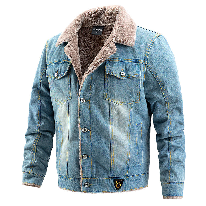 Denim Shirts Jacket Fur Men's Thick plus Size