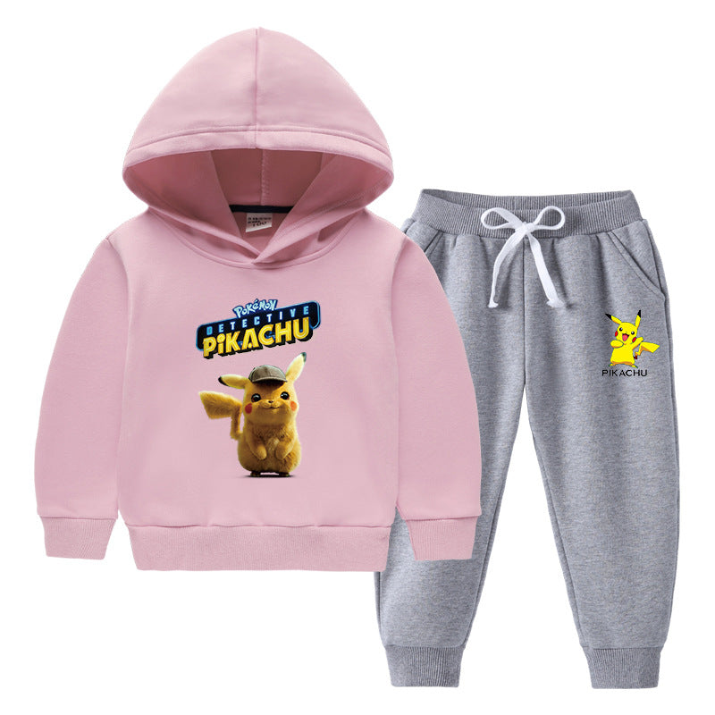 Children Pokemon Pikachu Hoodie & Pant Set Fleece Lined Padded Warm Keeping Winter Clothes Sweatershirt