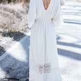 Women Dresses Bohemian Beach Solid Color V-neck Dress Long Dress