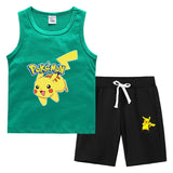 Children Pokemon Pikachu Tshirts & Shorts Vest Middle Pants Sports Casual Thin Two Pieces